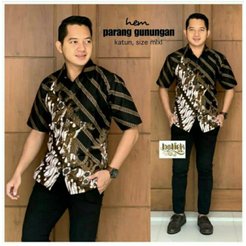 BAJU BATIK PRIA ABADI BATIK KEMEJA BATIK PRIA LENGAN PENDEK / Batik Pria Lengan Pendek Premium BATIK AZMIL HRB026 motif KERATONAN Kode 002 size M L XL XXL