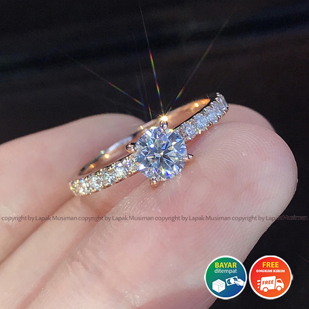 [Bayar di Tempat] Cincin Wanita Cewek Batu American Diamond Berlian Gold Emas Mewah