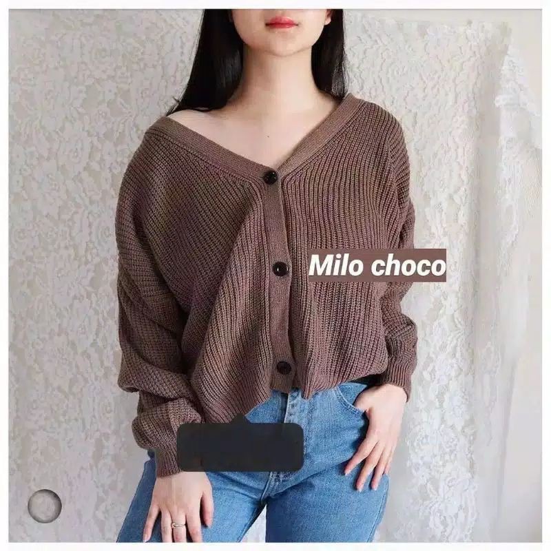 CARDIGAN RAJUT CROP INDAH RAJUTANKU-Millo choco