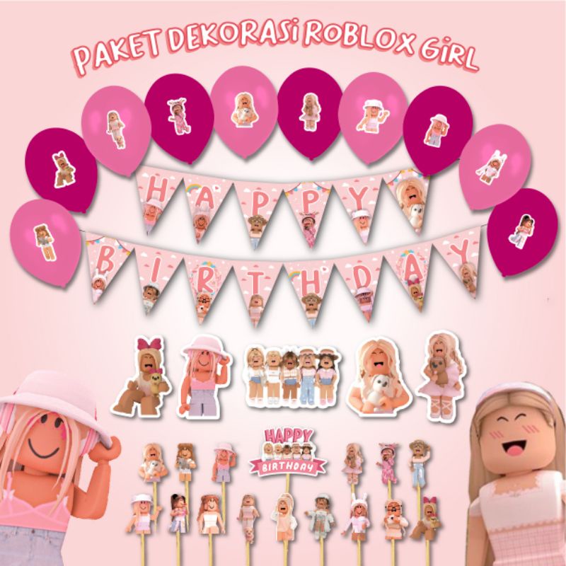 Jual PAKET DEKORASI BIRTHDAY ROBLOX GIRL LENGKAP HIASAN ULTAH ULANG