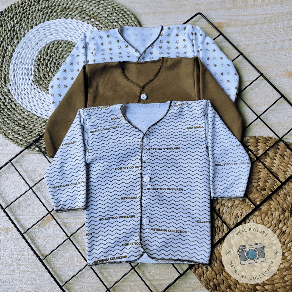 3 PCS Baju Bayi Baru Lahir Lengan Panjang Seri Coklat Meyriana Collection