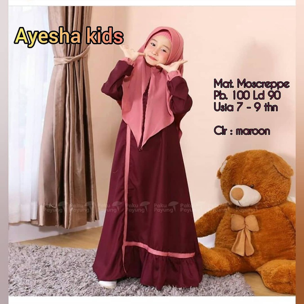 AYESHA KIDS SYAR'I Gamis Anak 7-9 tahun Panjang Trendy Modern Kids Baju Panjang Setelan Syar’i Polos