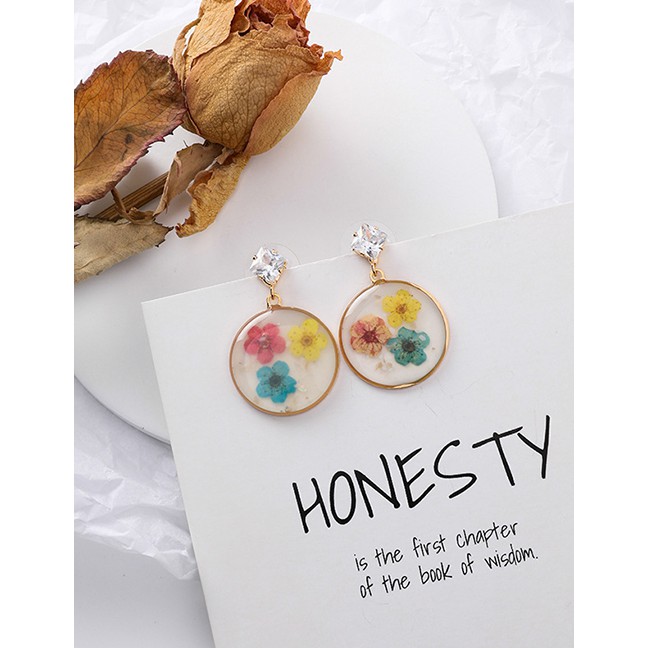 LRC Anting Tusuk Fashion S925 Silver Needle Flower Patch Transparent Circle Earrings F7331X