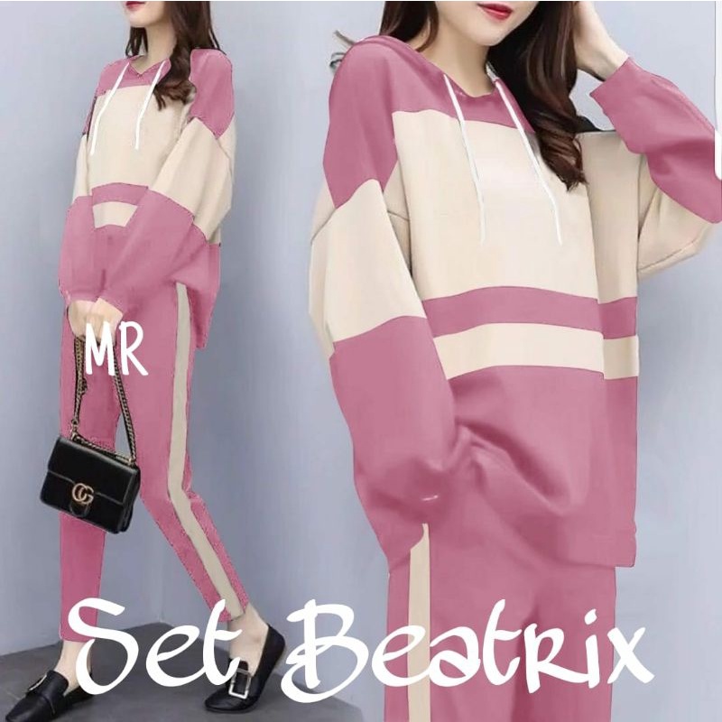 SET BEATRIX HOODIE FASHION PAKAIAN WANITA SETELAN ATASAN DAN CELANA JUMBO BIGSIZE BAHAN BABYTERRY MR ADA VIDEO REAL PICT