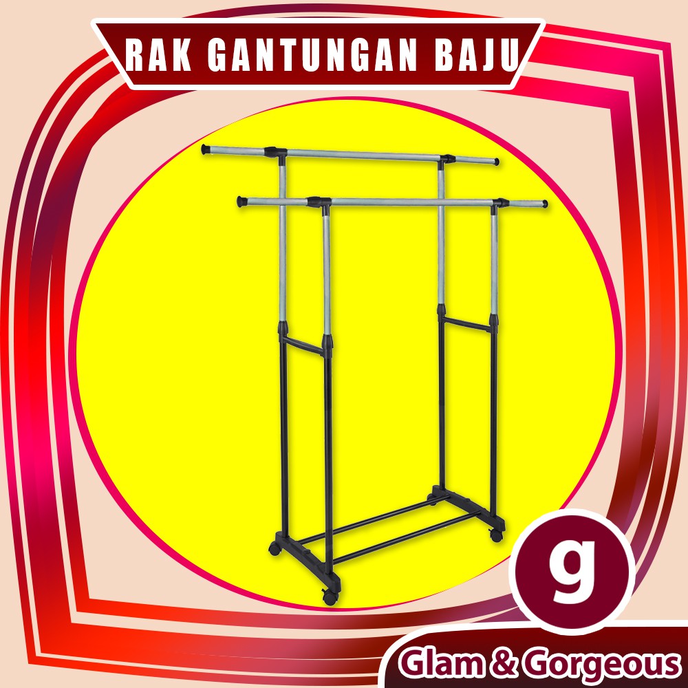 Stand Hanger Double Jemuran Pakaian Gantungan Baju Minimalis Stainless Steel GHR15542