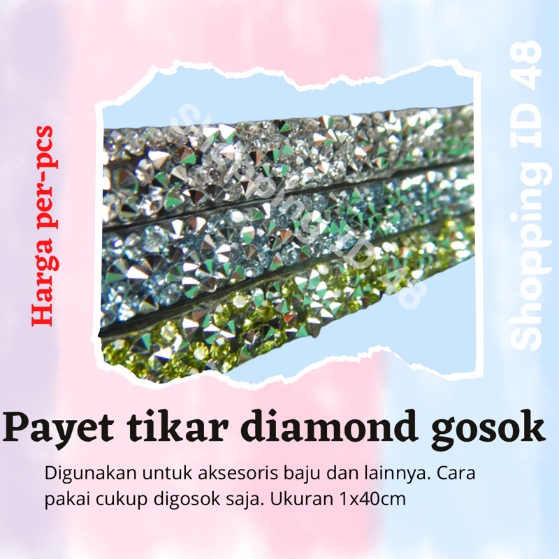 Payet tikar gosok diamond kristal gosok swarovski 1x40cm aksesoris jahit pakaian payet tempel gosok