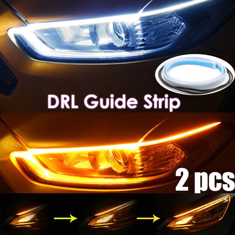 2pcs Lampu Strip LED DRL Flexible Anti Air Warna Putih Kuning 12v Untuk Mobil