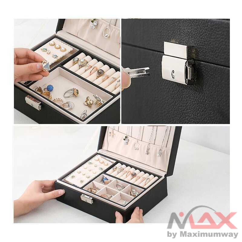 BLOONG Kotak perhiasan dua tingkat / Tempat perhiasan / kotak penyimpanan perhiasan / box perhiasan / jewelry box / Box Penyimpanan Perhiasan dan Jam Tangan 2 Layer - ZUZ-006 Jewelry Box for Women Large Capacity Lockable Organizer Holder Display Storage