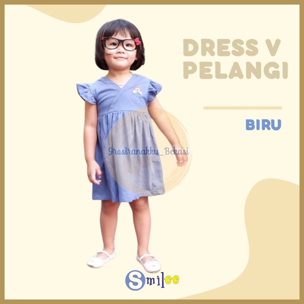 Dress Anak Bayi V Pelangi Biru size 1-5