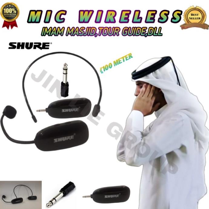 MIC SHURE SH 02 WIRELESS BANDO CLIP ON IMAM MASJID .