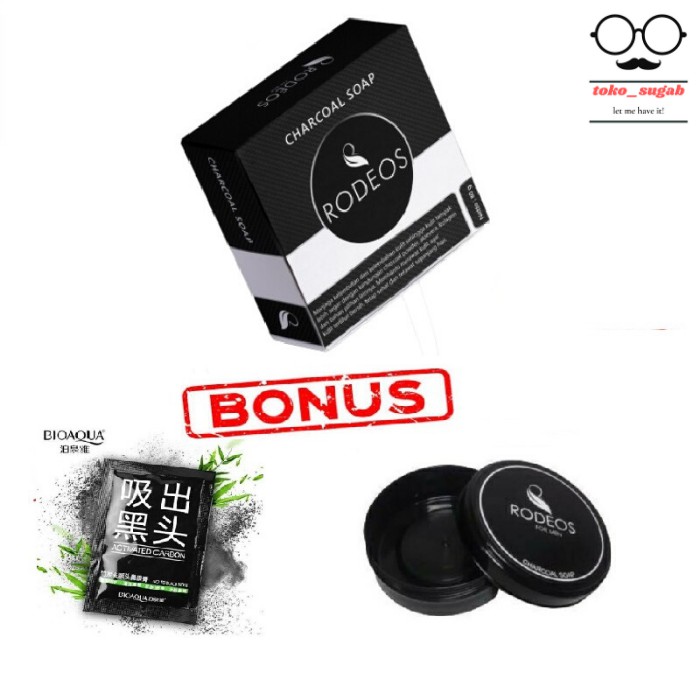 RODEOS Men Charcoal Soap - Pembersih Wajah Pria, BONUS: Tempat Sabun & Masker Wajah