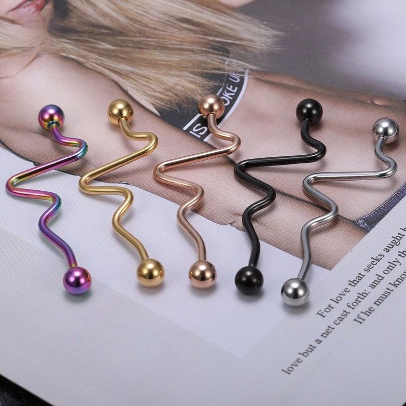 Piercing Earring Industrial 40mm ZigZag Stainless Steel