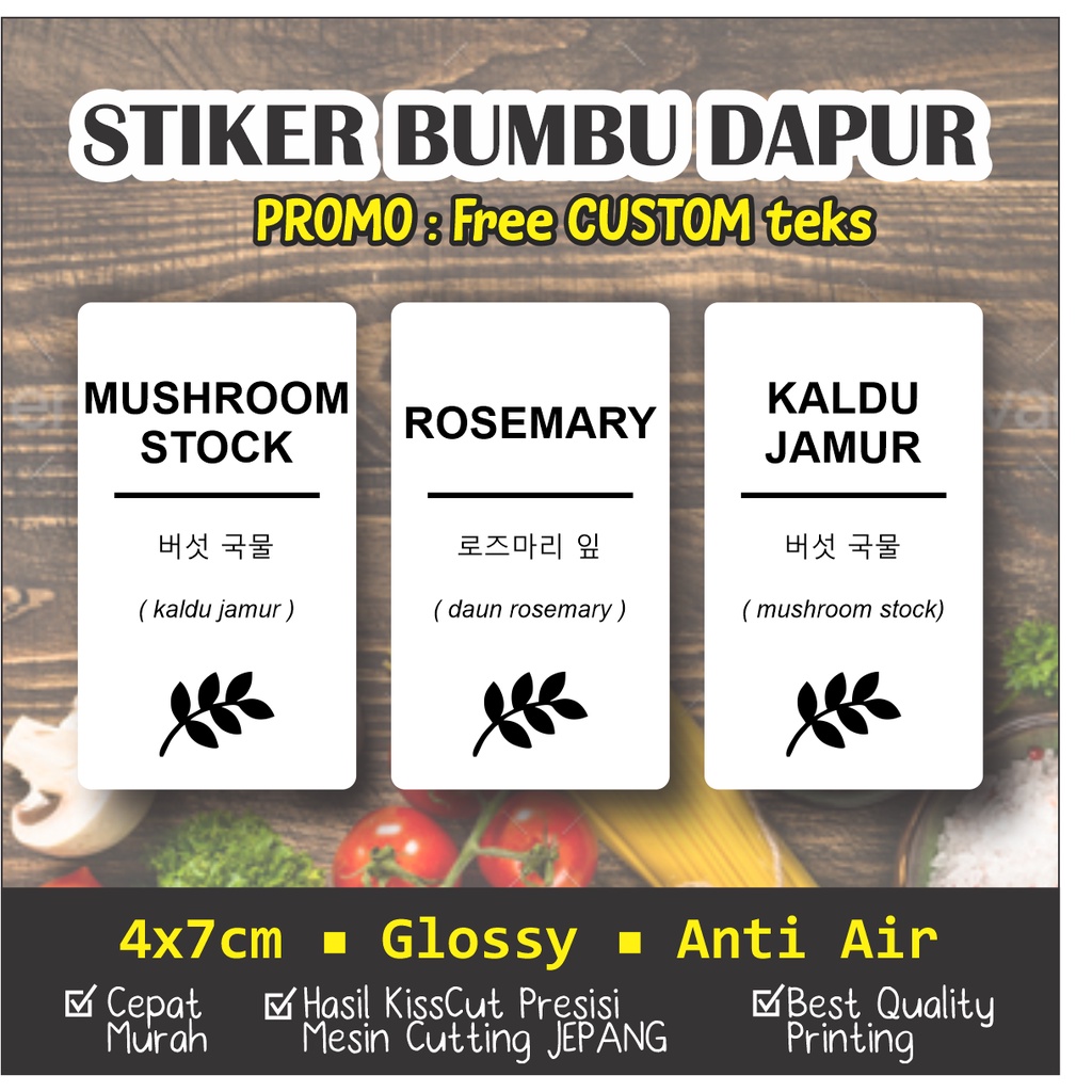 DAPA Stiker Bumbu Dapur Waterproof Label Set Lengkap 3 Bahasa Korea English Aesthetic CUSTOM