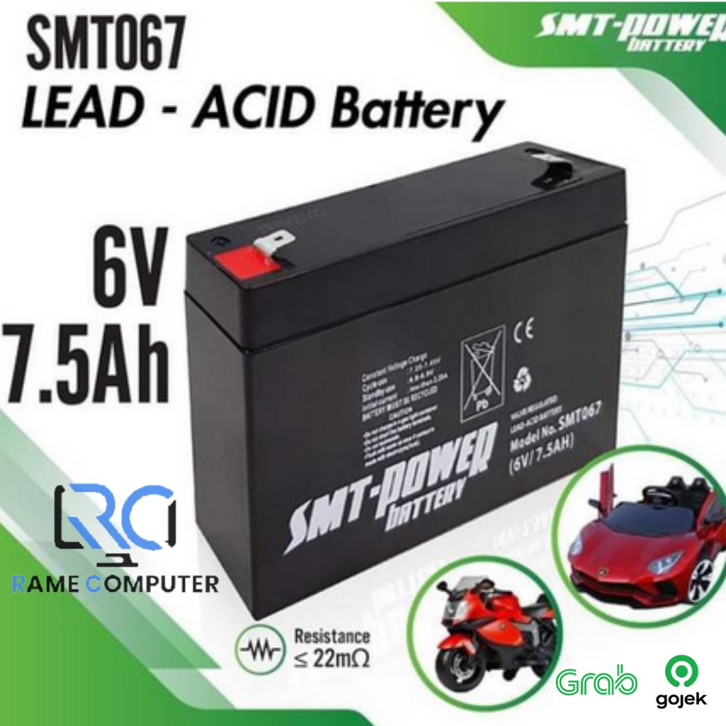 BATERAI SEPEDA ELEKTRIK 6V - 7.5AH SMT POWER Battery SMT067 AKI KERING 6 Volt 7.5 Ah