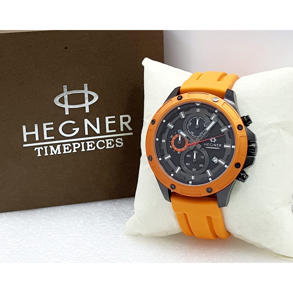 Jam Tangan Pria Bisnis Hegner 440G Chronograph Tali Rubber Original