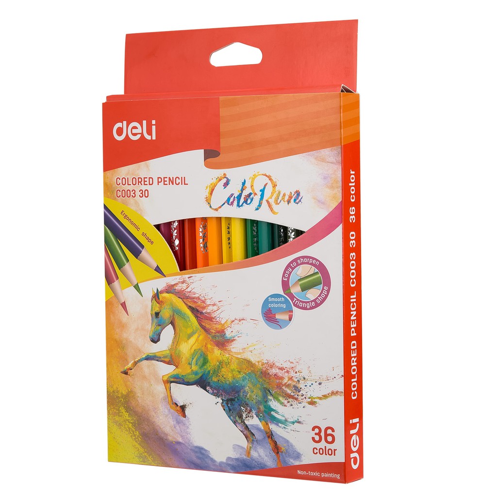 Deli Pensil Warna 12/18/24/36 warna menghasilkan warna warni yang halus, tidak beracun EC00330-4
