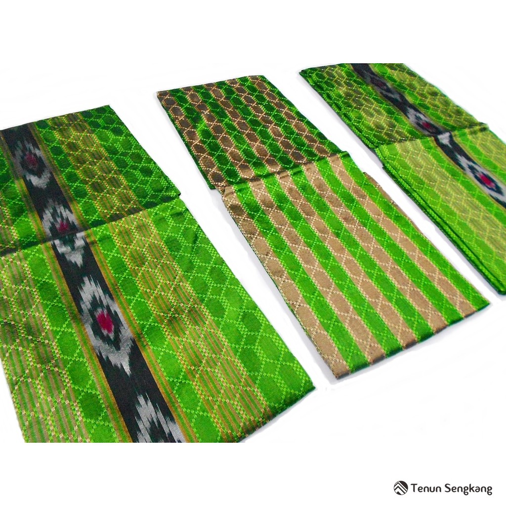 Tenun Sengkang SBT-202 - Kain Tenun Sarimbit (Suami-Isteri) Khas Bugis Makassar - Hijau Muda, Krem