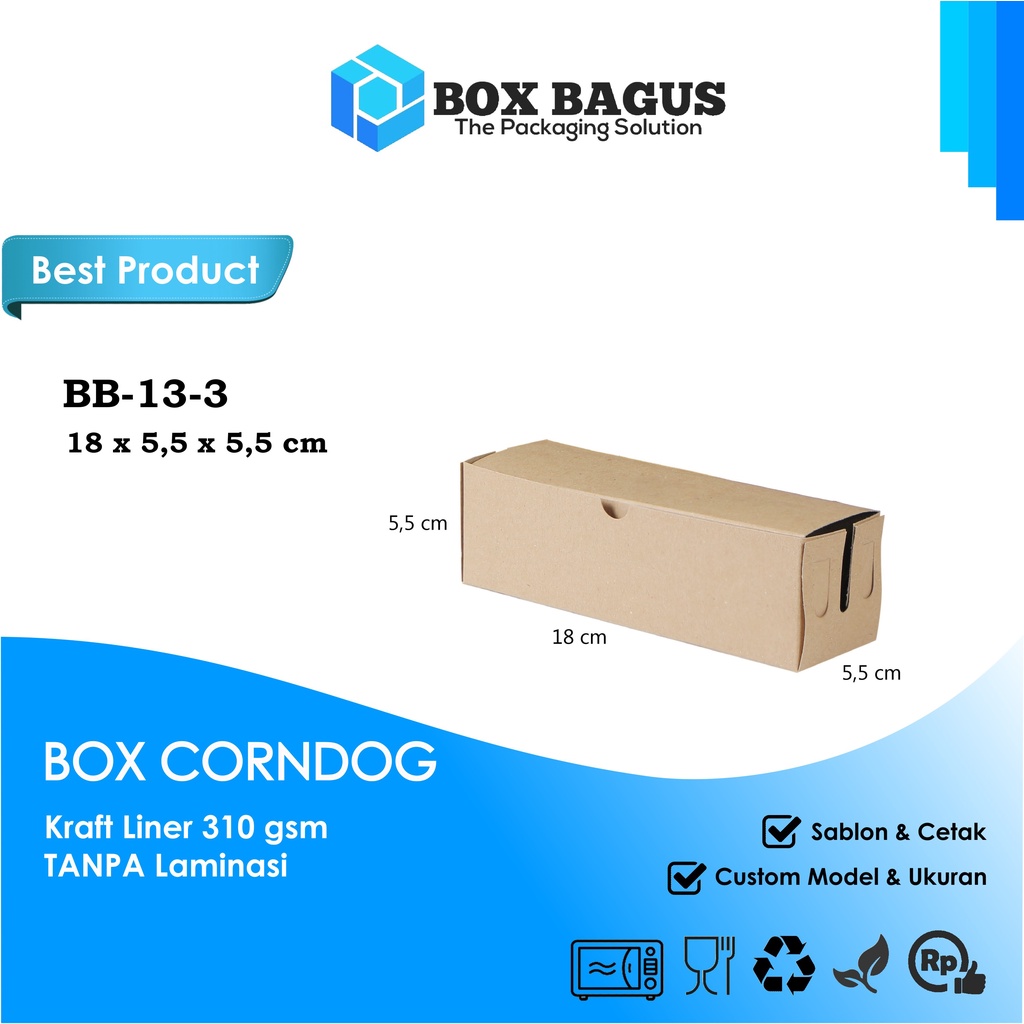 BOX DUS KOTAK HAMPERS CORNDOG TOKKEBI HOTANG SATE TAICHAN 18x5,5x5,5 cm KRAFT 310 gsm