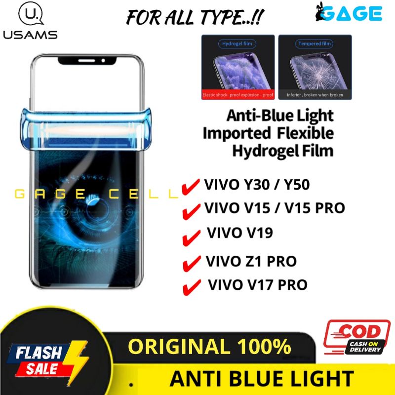 USAMS - HYDROGEL ANTI GORES BLUE LIGHT VIVO Y30 Y50 V15 V19 Z1 V17 PRO FULL LAYAR SCREEN PROTECTOR