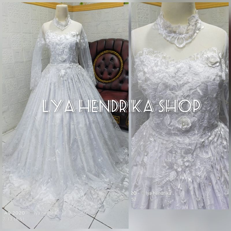 Gaun pengantin/ball gown Tile mutiara 3D