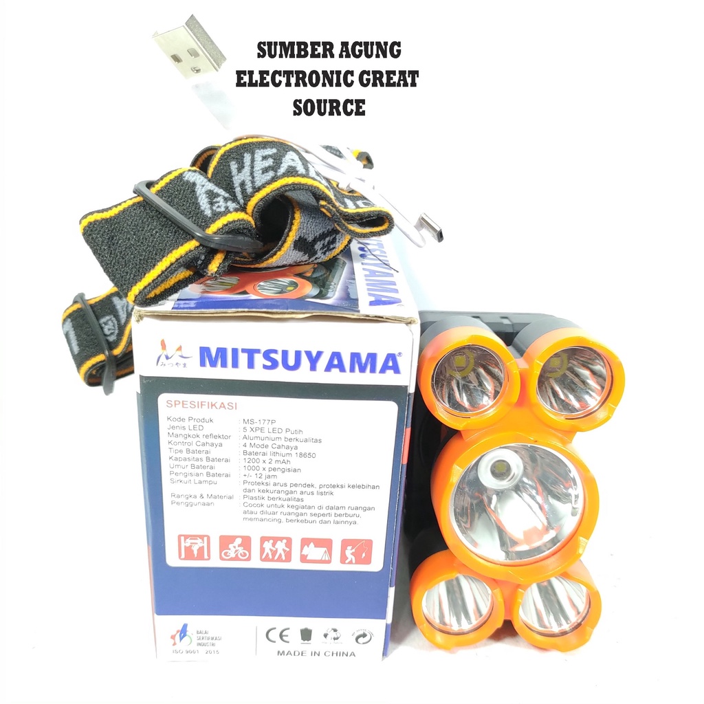 Mitsuyama MS177 MS177P Senter Kepala 5Mata 4 Mode Cahaya High Power