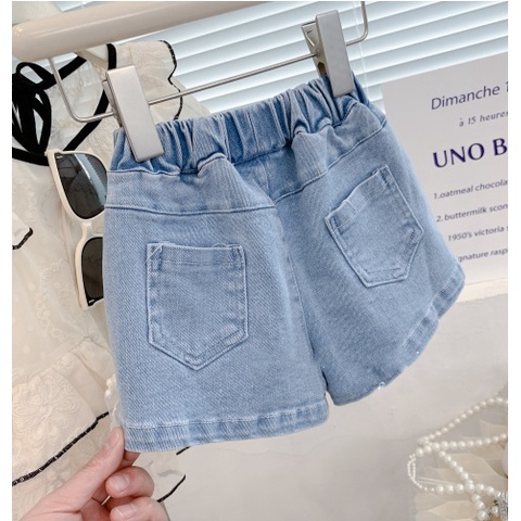 3in1 SET ANAK CEWEK BUNGA JEANS MUTIARA ADA DALAMAN SIZE 100-140 IMPORT