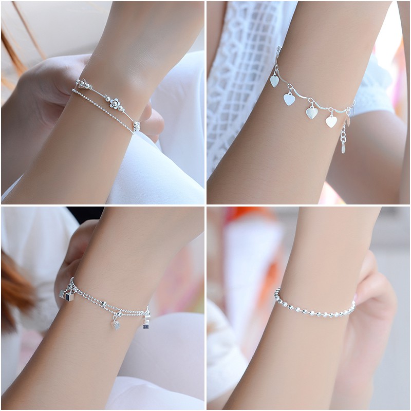 925 silver Double layer Women Bracelet Anklet Charm Accessories Chain Jewelry Gift