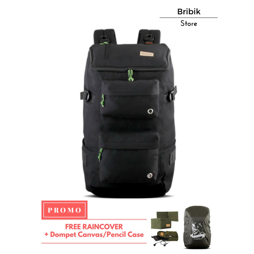 Tas Ransel Travel Semi Carrier Pria Wanita Rayleigh Grizzly Black (FREE RAINCOVER)