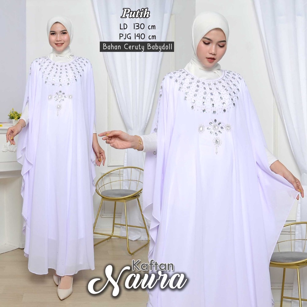 Arnis Kaftan Naura Jumbo Full Payet Mewah Bahan Ceruty Babydoll Fashion Muslim Gamis Kondangan