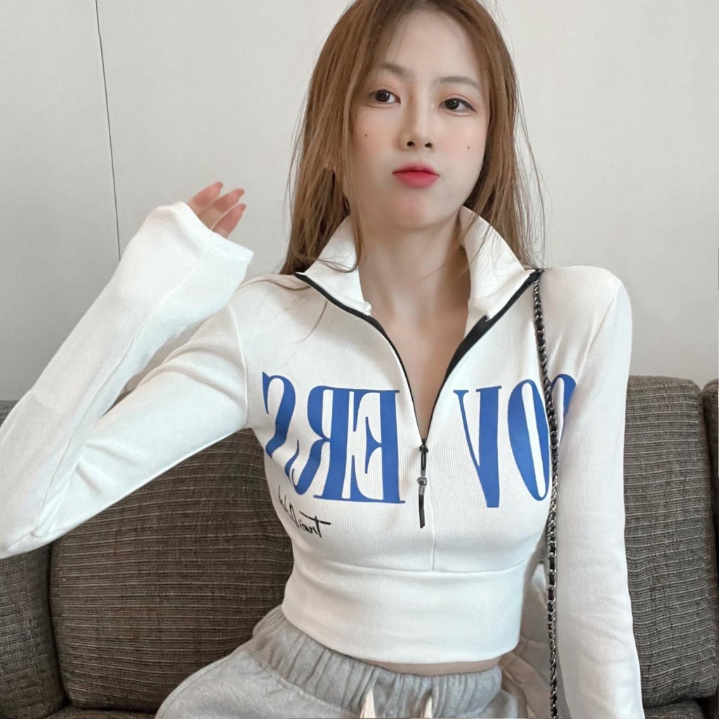 Suhao Pure Desire Short Top Desain Unik Kecil Turtleneck Barat Legging Pakaian Dalam Wanita Musim Gugur Musim Dingin Lengan Panjang Kaos