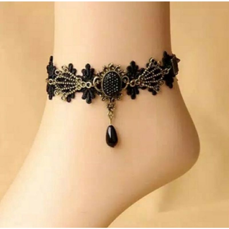Gelang Kaki Choker / Gelang Warna Hitam / Gelang Kaki Renda
