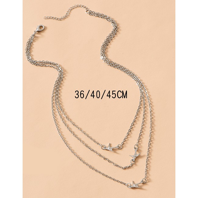 LRC Kalung Fashion Silver Color Alloy Multilayer Bird P82874