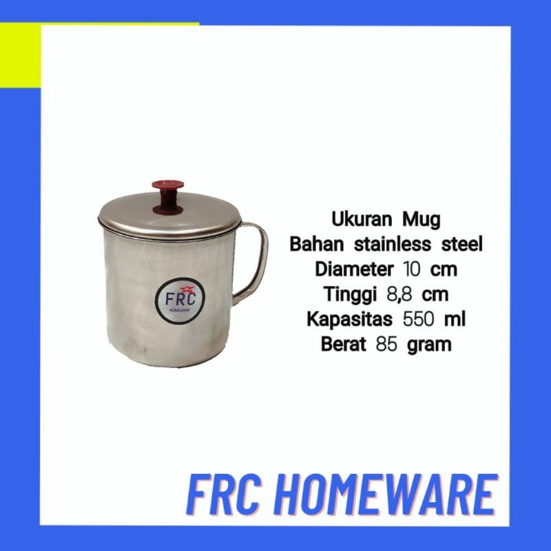 Mug stainless 10 cm tutup - Gelas stainless 10 cm tutup - Muk stainless tutup - Gelas Air Minum