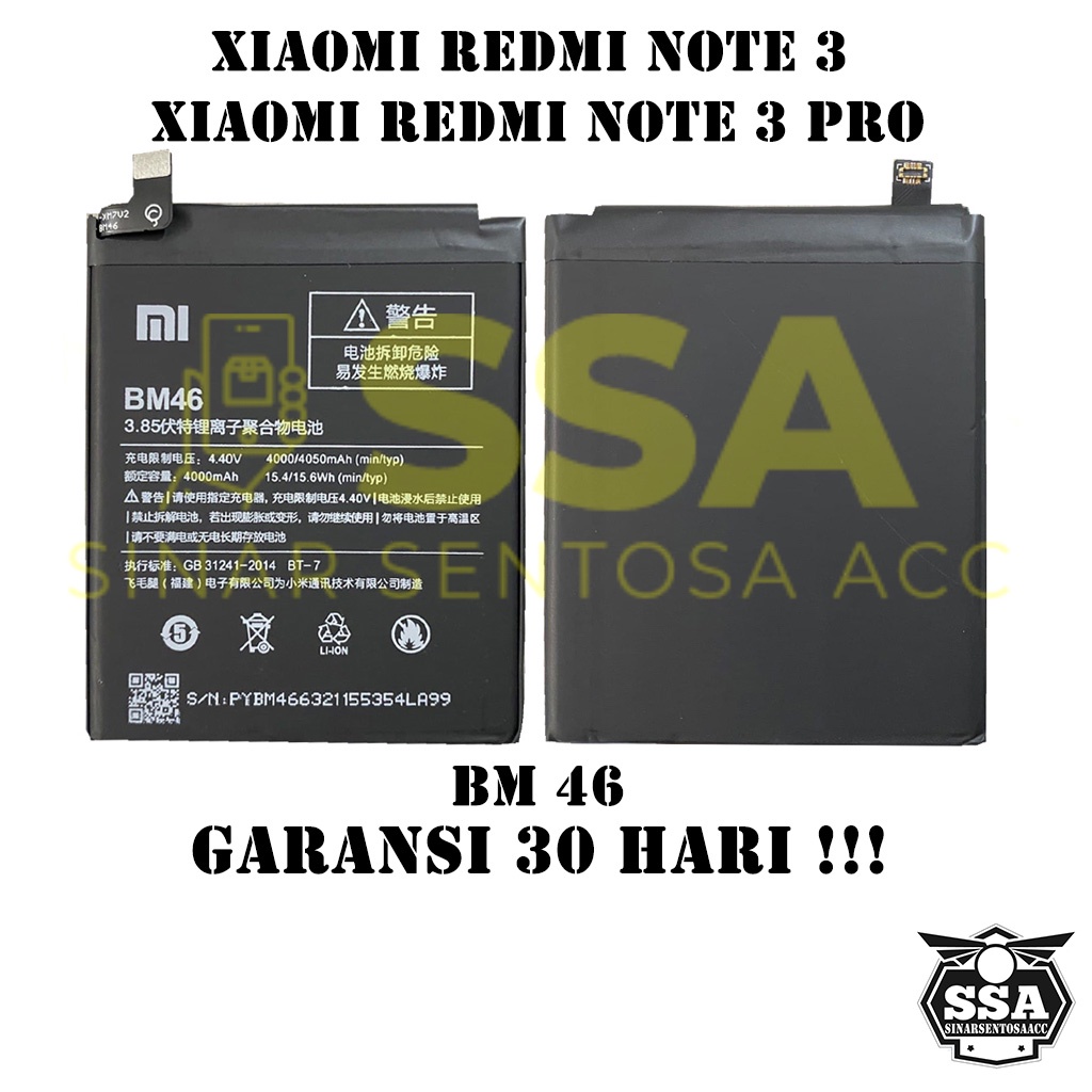 Baterai Original Xiaomi Redmi Note 3 Note 3 Pro BM 46 BM46 Batre Batrai Battery Ori OEM Awet Garansi