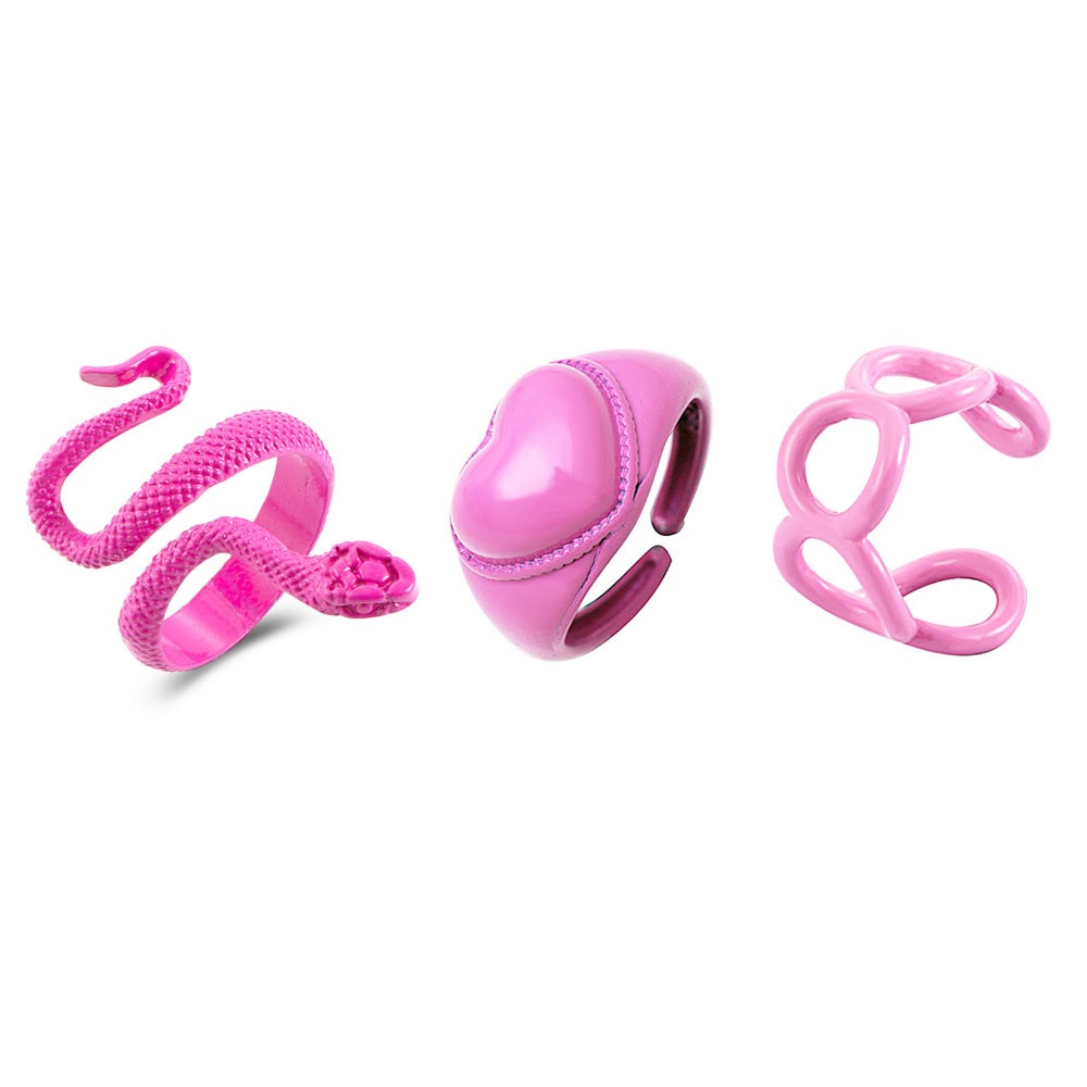 3pcs / set Cincin Model Terbuka Bentuk Ular Warna pink Gaya Punk Hip Hop Gothic Untuk Wanita