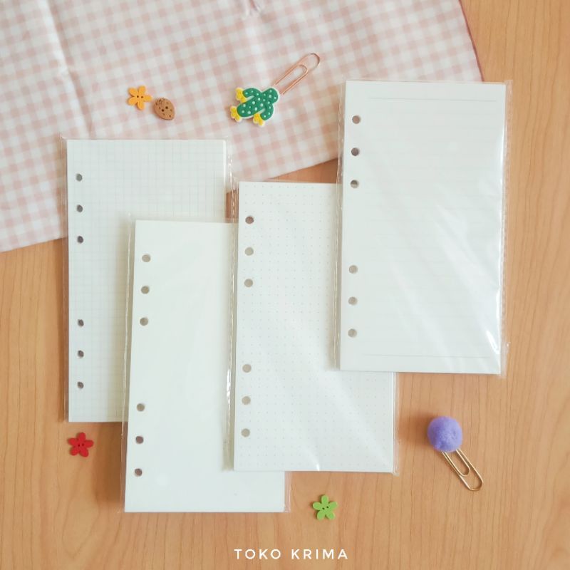 

Loose Leaf A6 Kertas File Isi Binder Refill Grid Dot Garis Polos