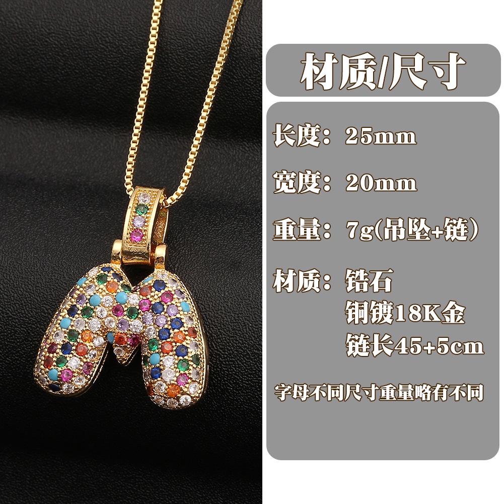 Colorful zircon ornamen aksesoris Bahasa Inggris huruf kalung liontin