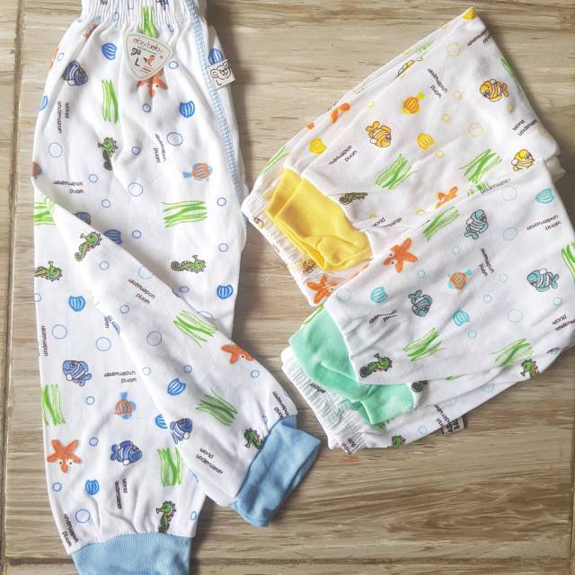 ABIY BABY 3 pcs Celana Panjang Bayi SNI Seri Putih Motif Uk. S - XL