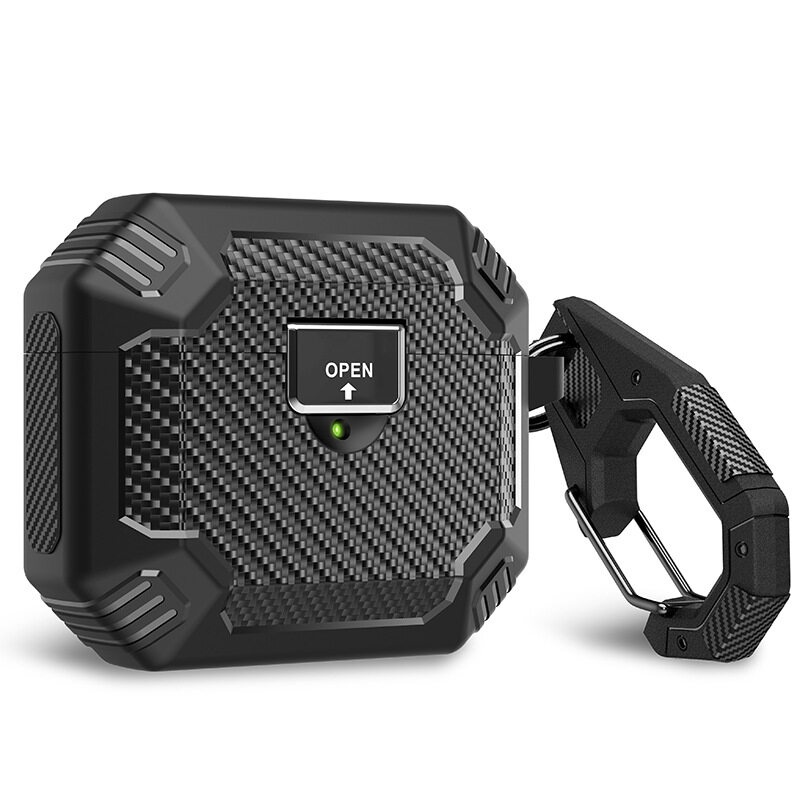 Casing Soft Case Carbon Fiber Dengan Buckle Untuk AirPods 1 / 2 / 3 / 2021