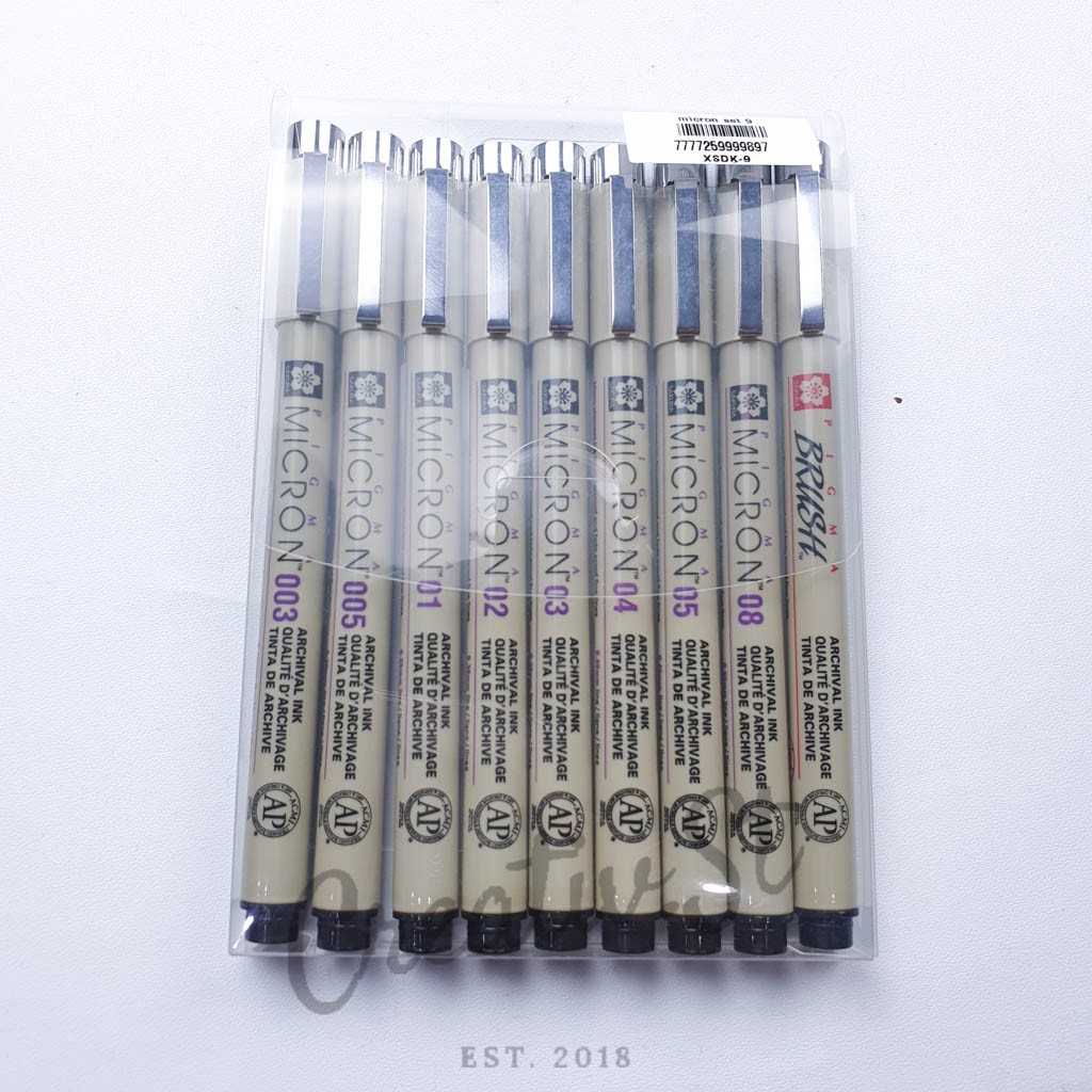 

Sakura Pigma Micron Drawing Pen Set 003 - 08 + Brush Pena Gambar Set Lengkap