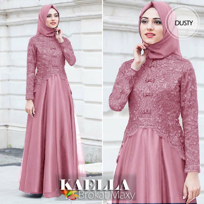 MAXY KAELLA MUTIARA, BRUKAT PREMIUM, GAMIS HIJAB MUSLIM, MAXY DRESS, 2 UKURAN