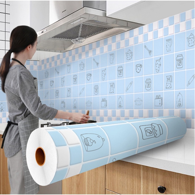 Swopply  HL0205 wallpaper Dinding Dapur Kitchen desain kartun Anti Air Dan Minya 3D