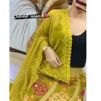 [BAHAN] KAIN BORDIR BUNGA TEPI SEMANGGI | kebaya bali |kebaya murah |kebaya bordir|