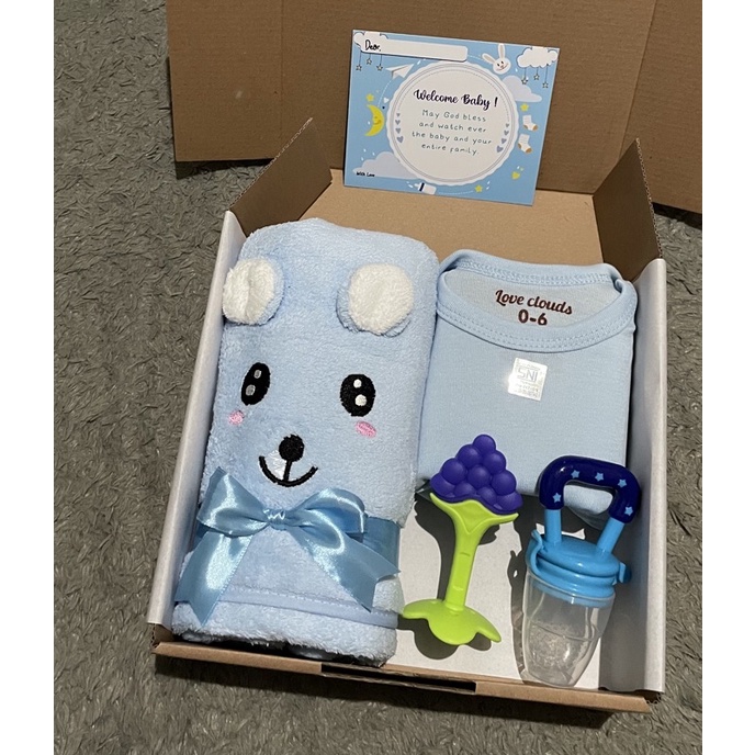 Hampers Bayi | Kado Bayi | Hampers baby boy | Hampers Baby Girl | Kado Lahiran | Baju Bayi | Handuk Bayi-FLO GD HK-Biru
