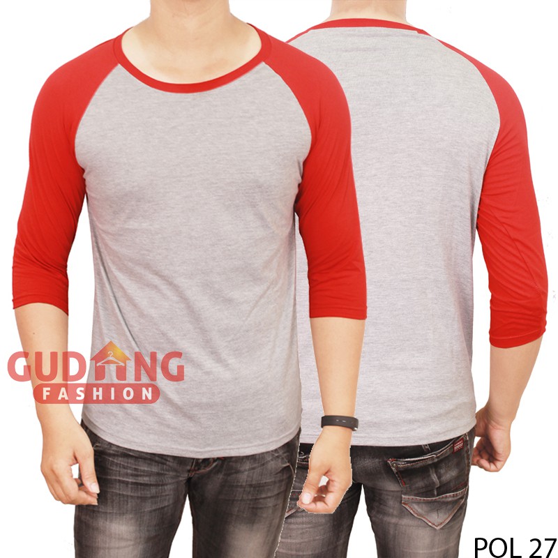 Kaos Raglan 3/4 Polos Pria - Oneck / Basic Tshirt Oneck 100% Cotton Combed - POL (COMB)