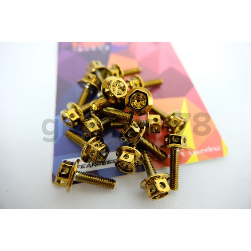 Baut tutup minyak rem ukuran m4x20 warna gold model flower