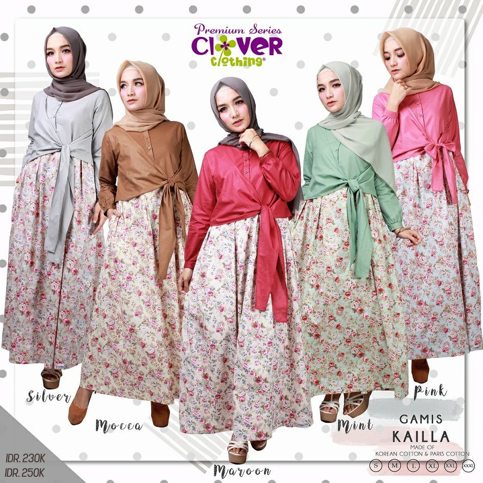 Gamis Clover Clothing Kailla - Gamis Katun Korea - Jual Baju Couple Ibu dan Anak Original