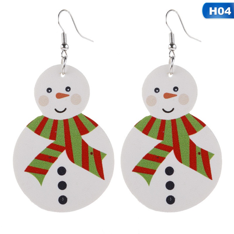 Fancyqube Fancycube Anting Bentuk Snowman Natal Bahan Kulit Pu