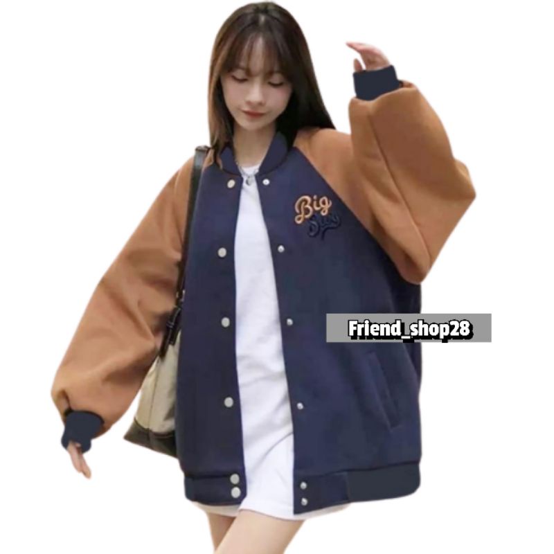 Jaket Wanita | Big Say Baseball Oversize | Jacket Bomber Wanita Size M.L.XL | Fashion Terbaru