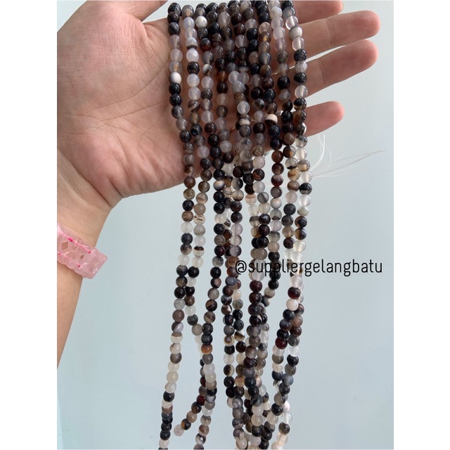 bahan batu import CARNELIAN DALMANTION 6mm natural HITAM PUTIH LORENG